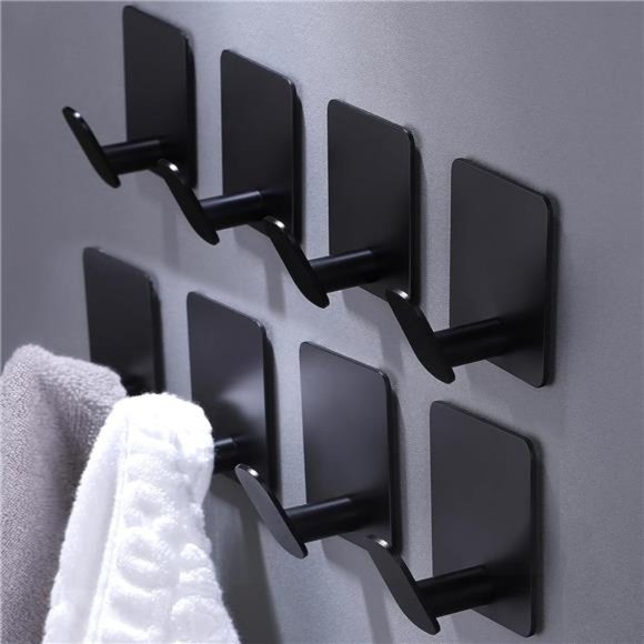 8 Pack Adhesive Towel Hooks - Bathroom Towel Hooks/Wall Hooks for Hanging Coat - Picture 1 of 5